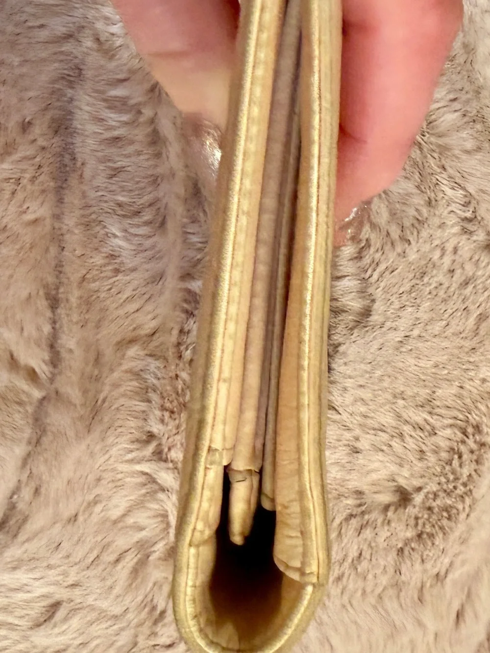 CHANEL Beige Camellia Embossed Leather Wallet with Gold CC